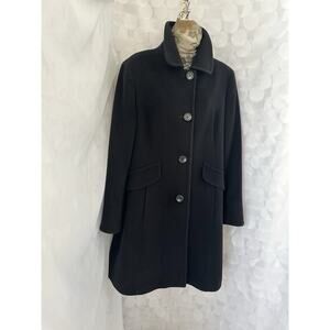 Vintage Anne Klein 14 Wool Cashmere Black Classic Pea Coat 80/20 Blend Preppy